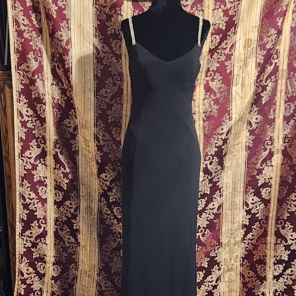Cache Black Maxi Dress with Gold Strap Details